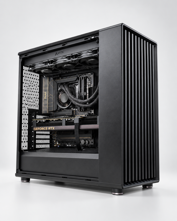 Neural Forge Pro AI Development Workstation in zwarte full-towerbehuizing